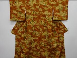 屋敷に菊・牡丹・松竹梅模様　小紋着物